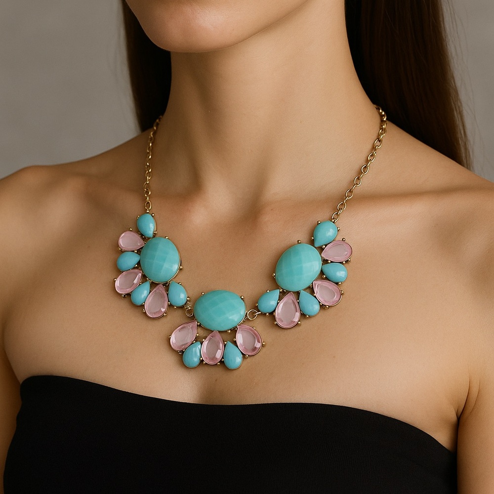 Elegant Turquoise and Pink Statement Necklace